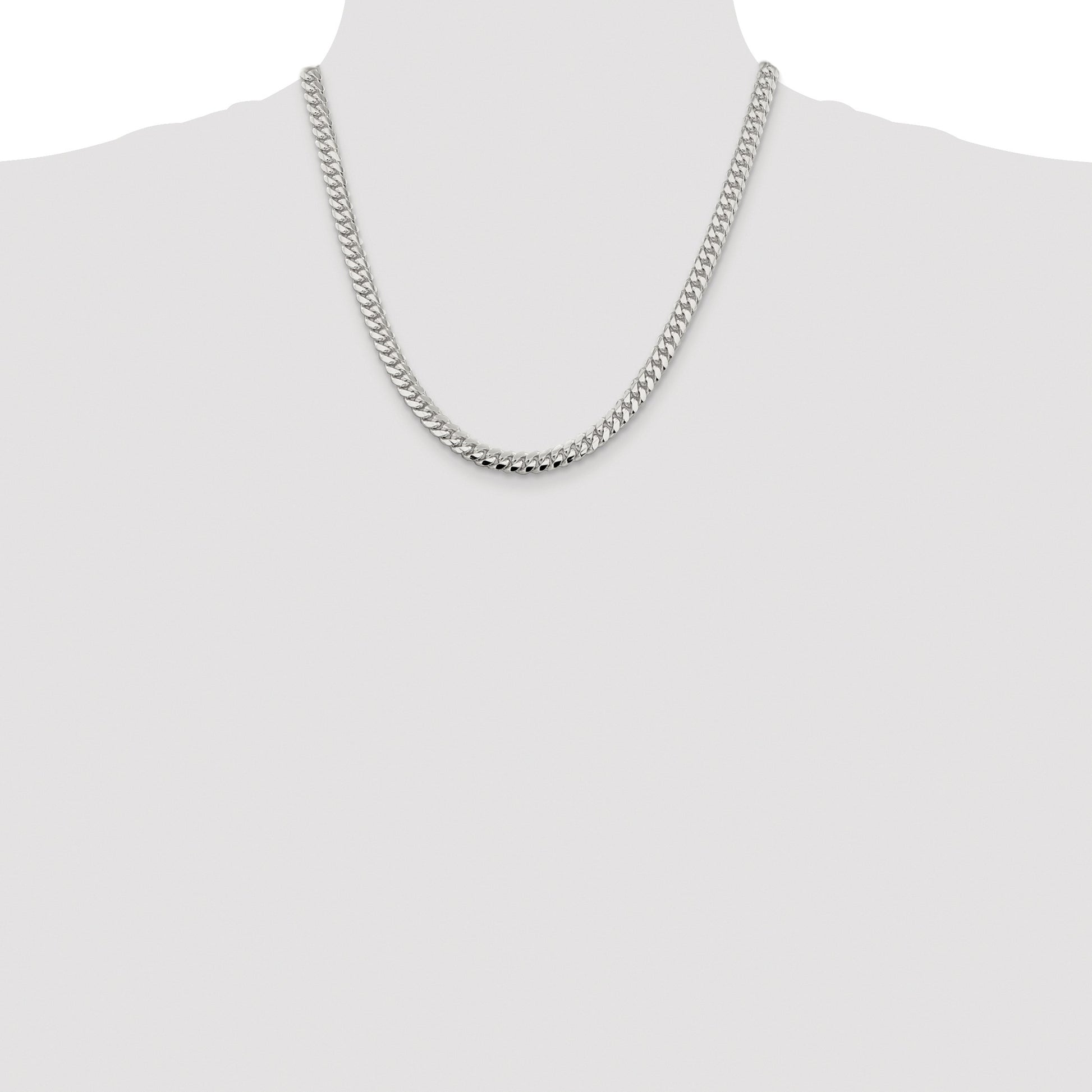 Sterling Silver Rhodium-plated 6.4mm Polished Domed Curb Chain
