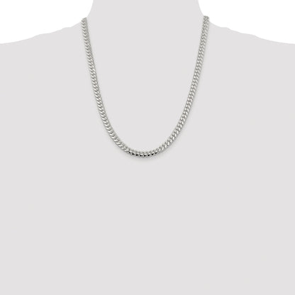 Sterling Silver Rhodium-plated 6.4mm Polished Domed Curb Chain