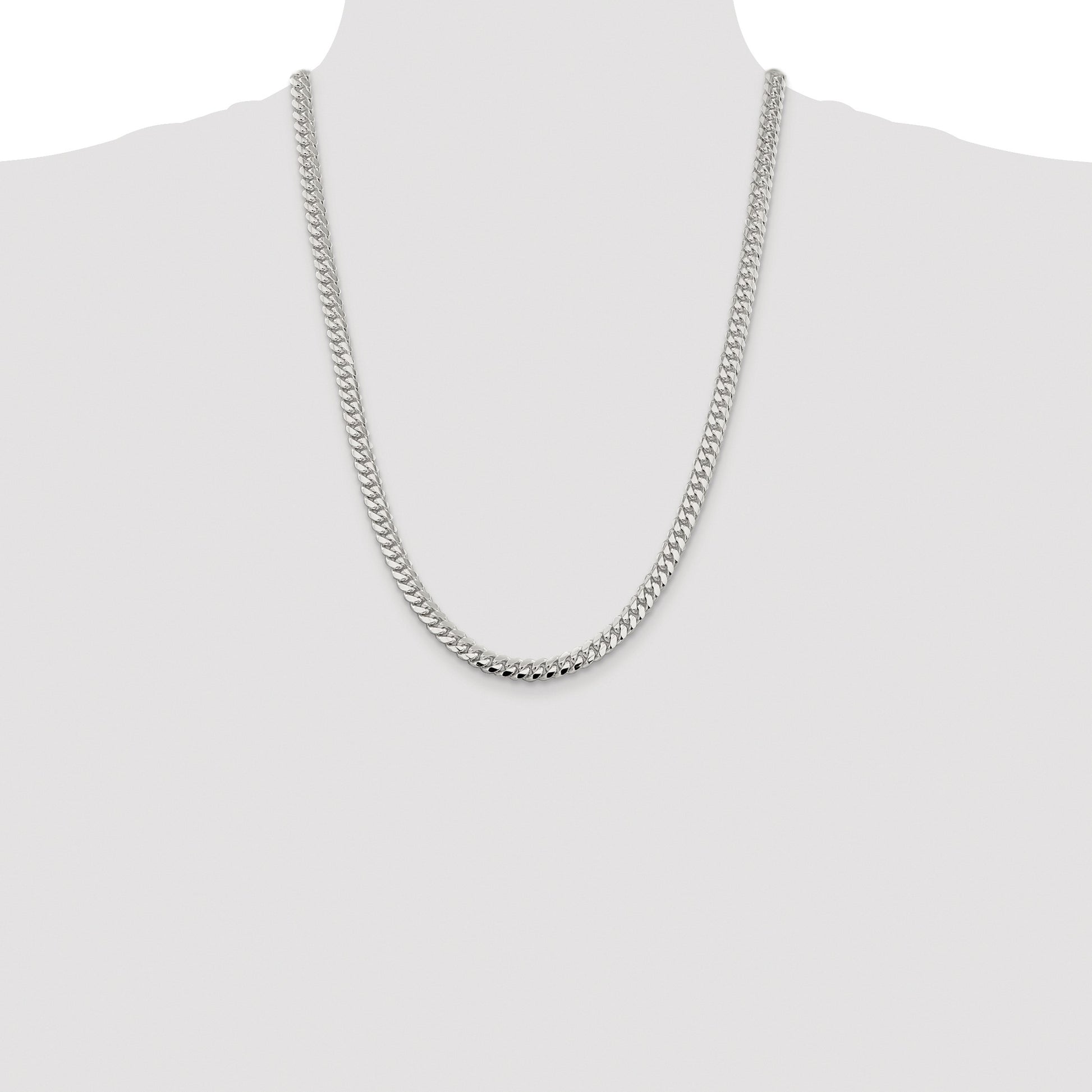Sterling Silver Rhodium-plated 6.4mm Polished Domed Curb Chain