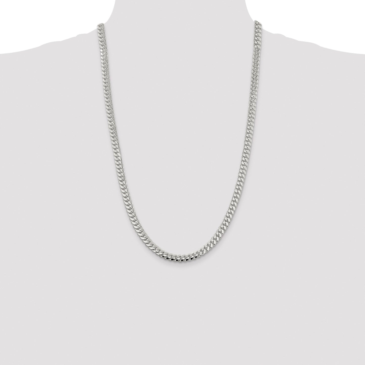 Sterling Silver Rhodium-plated 6.4mm Polished Domed Curb Chain