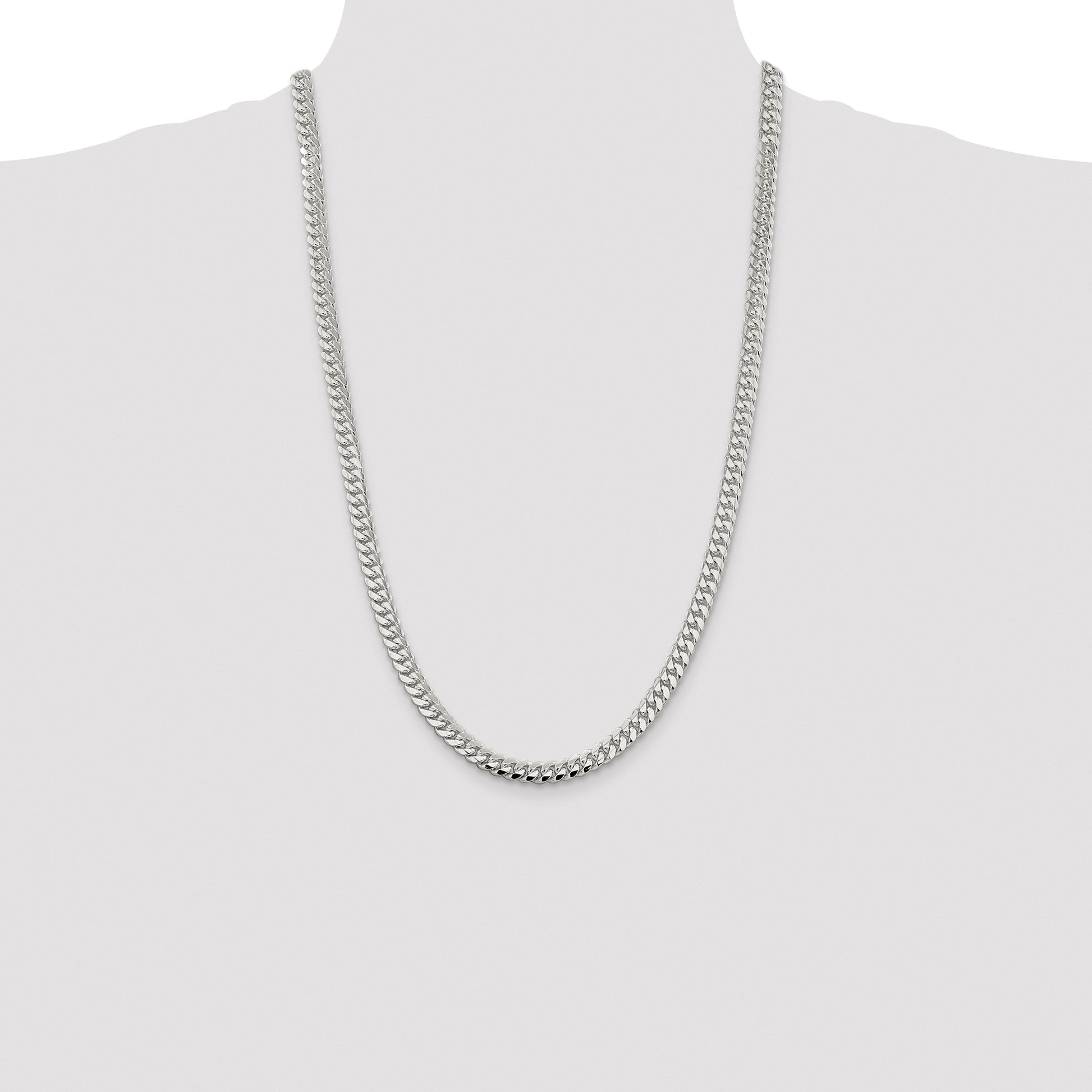 Sterling Silver Rhodium-plated 6.4mm Polished Domed Curb Chain