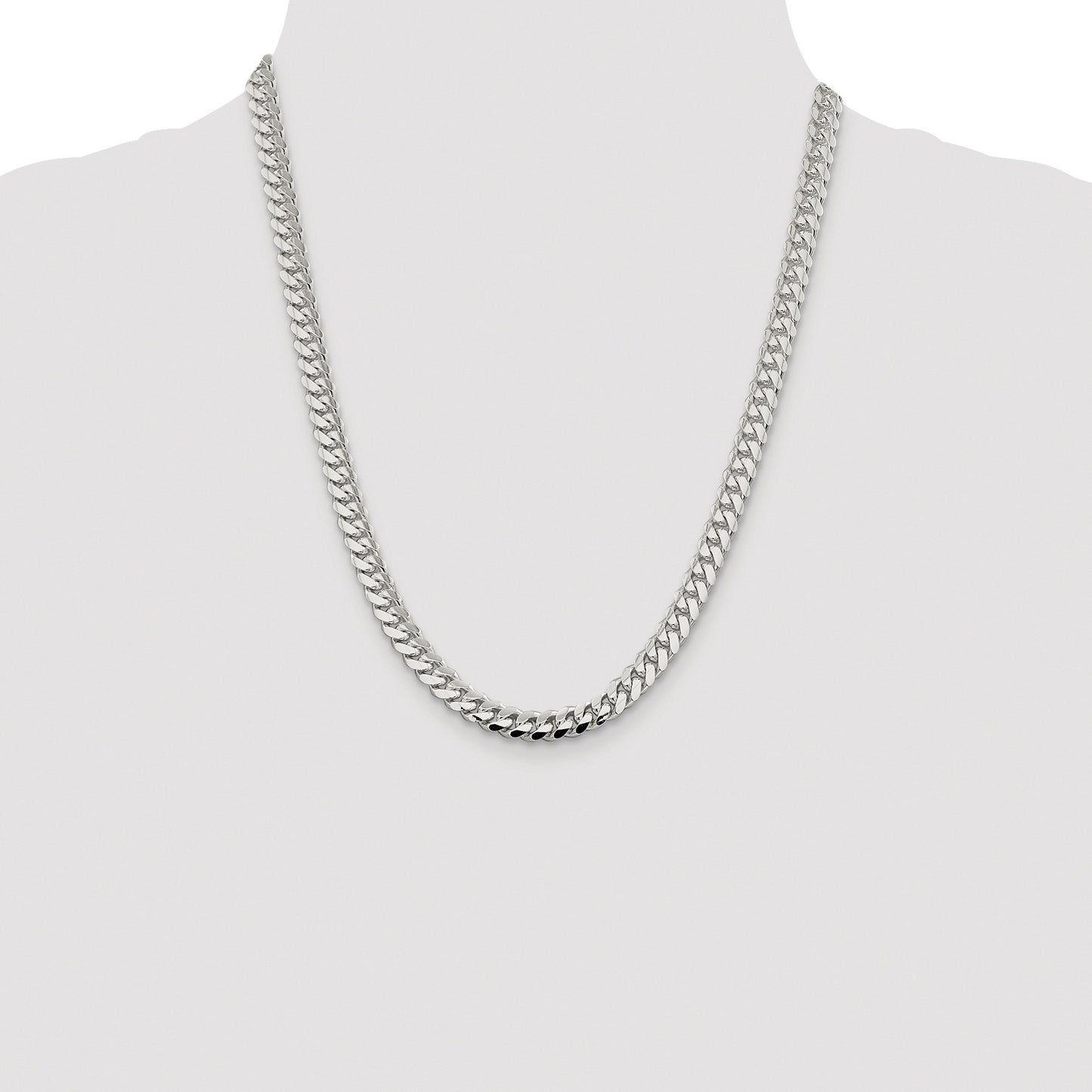 Sterling Silver Rhodium-plated 7.0mm Polished Domed Curb Chain