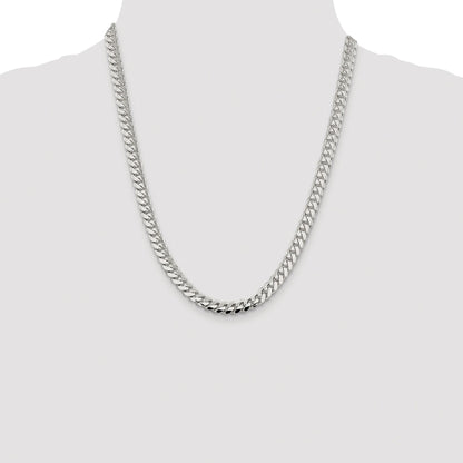 Sterling Silver Rhodium-plated 7.0mm Polished Domed Curb Chain