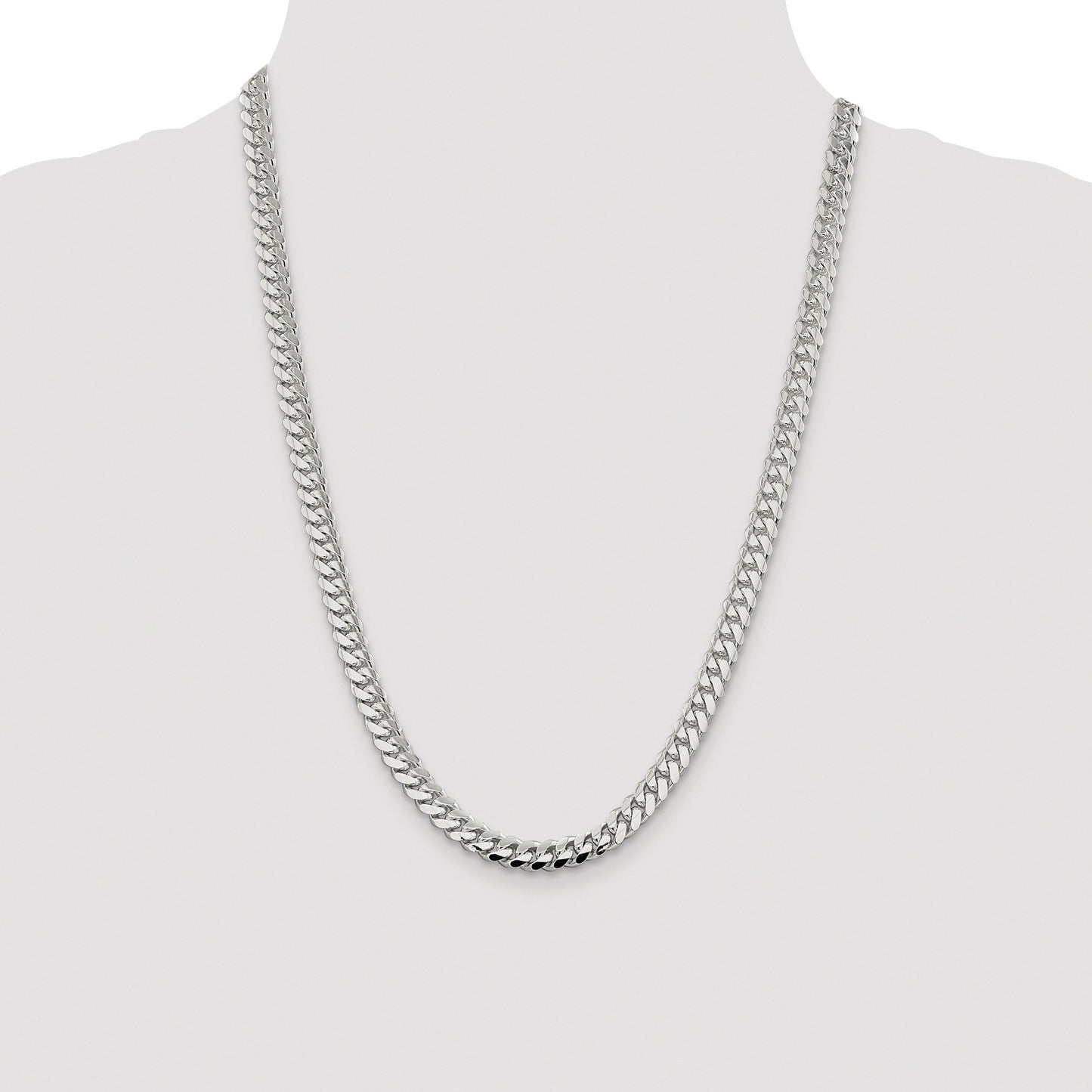 Sterling Silver Rhodium-plated 7.0mm Polished Domed Curb Chain