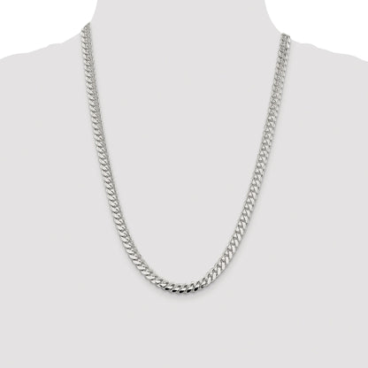 Sterling Silver Rhodium-plated 7.0mm Polished Domed Curb Chain