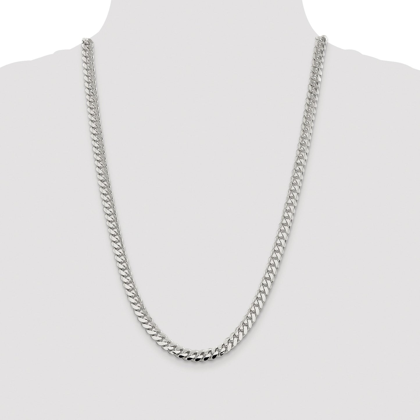 Sterling Silver Rhodium-plated 7.0mm Polished Domed Curb Chain