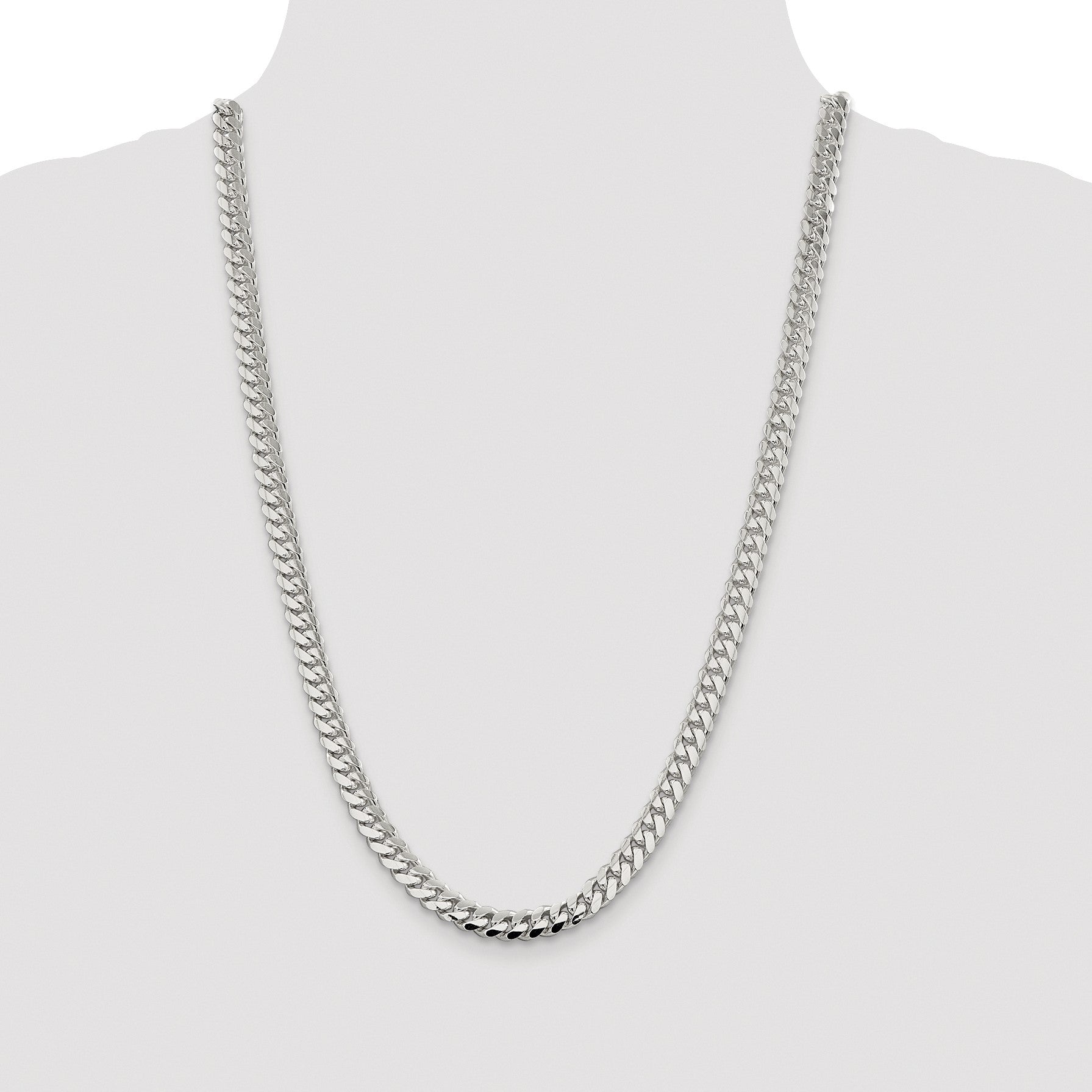 Sterling Silver Rhodium-plated 7.0mm Polished Domed Curb Chain