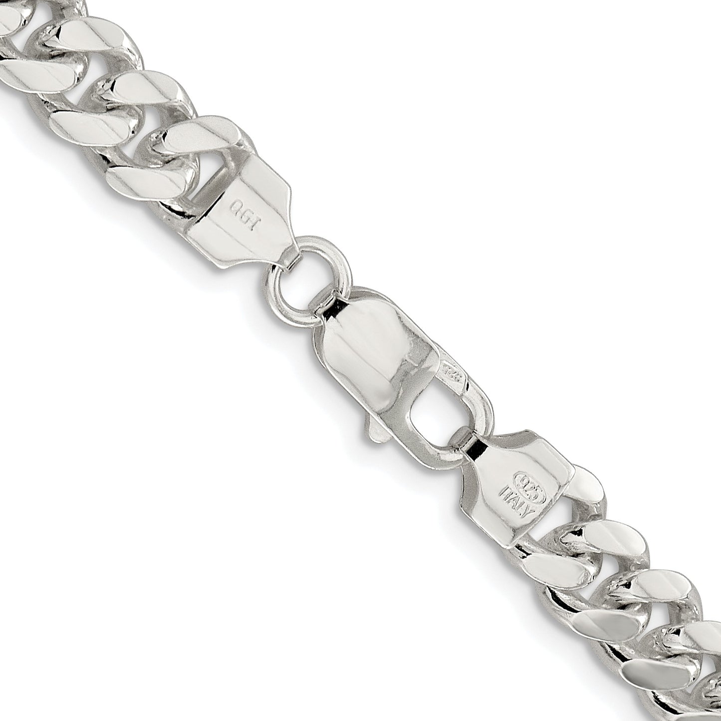 Sterling Silver Rhodium-plated 7.8mm Polished Domed Curb Chain