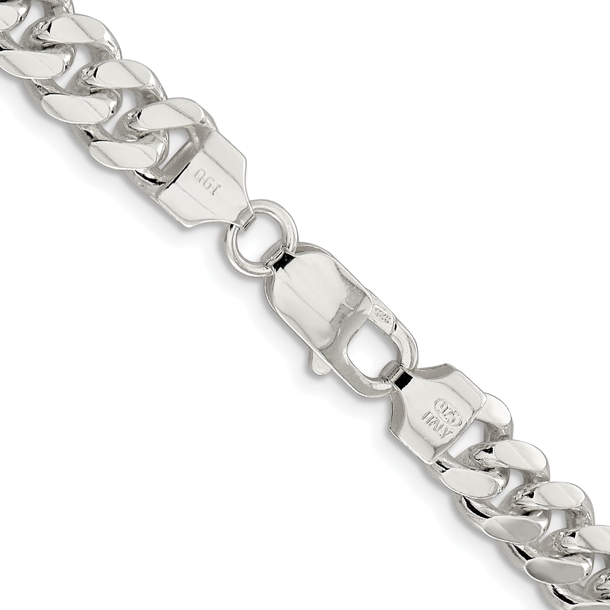 Sterling Silver Rhodium-plated 7.8mm Polished Domed Curb Chain
