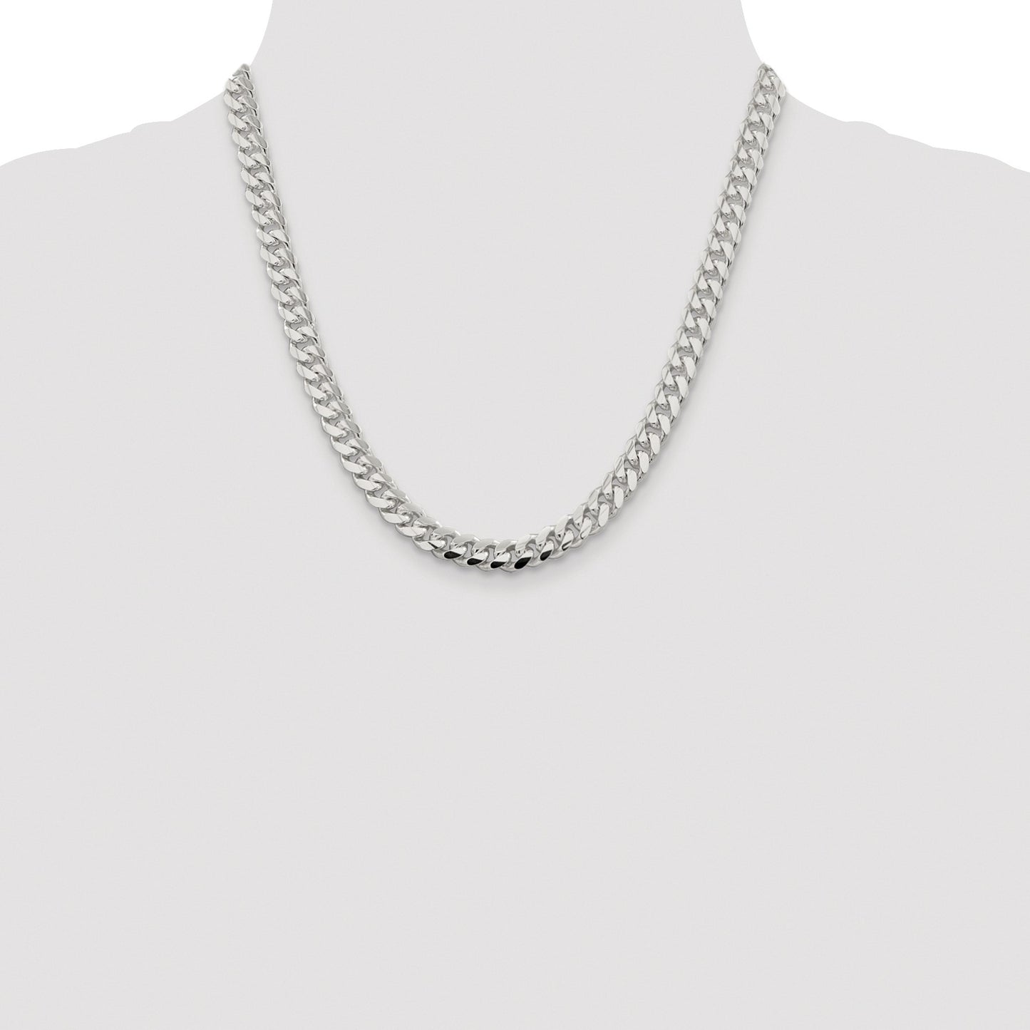 Sterling Silver Rhodium-plated 7.8mm Polished Domed Curb Chain