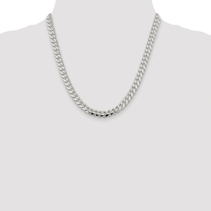 Sterling Silver Rhodium-plated 7.8mm Polished Domed Curb Chain