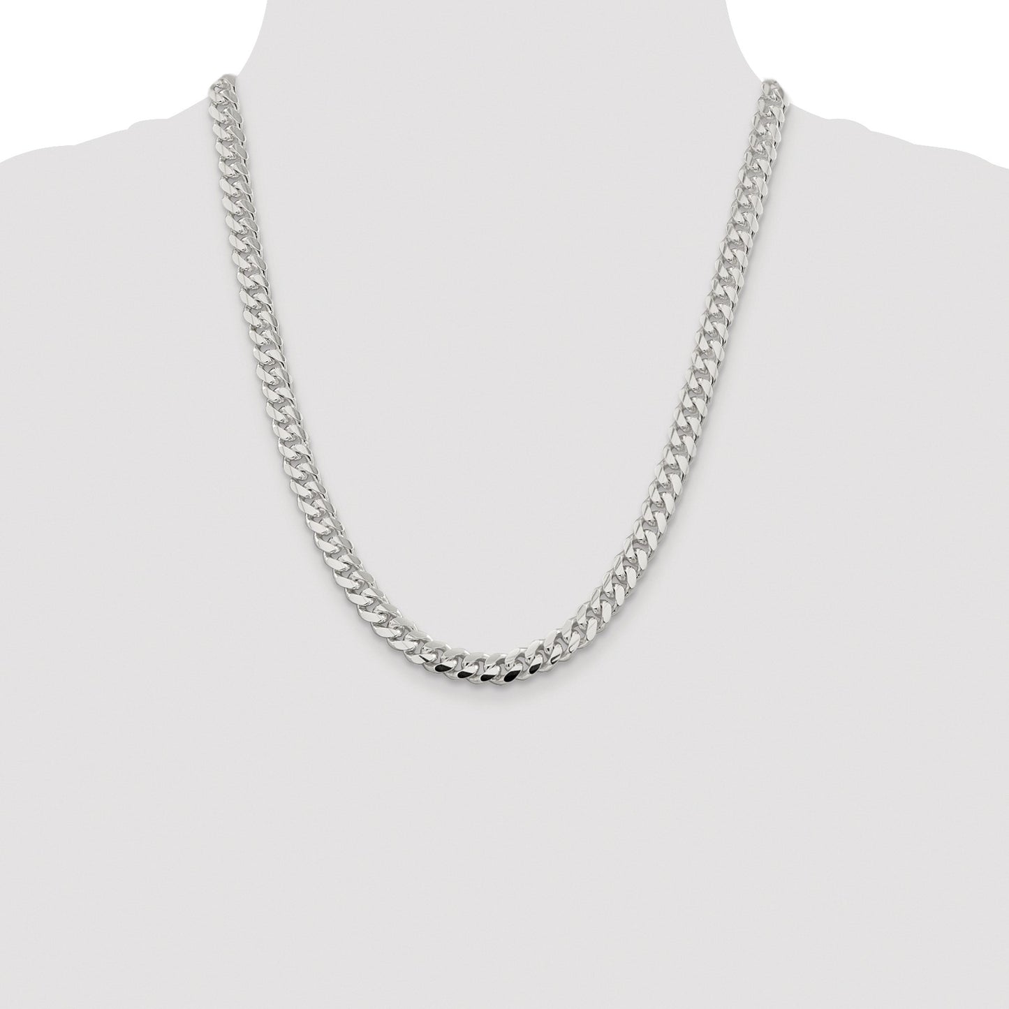 Sterling Silver Rhodium-plated 7.8mm Polished Domed Curb Chain