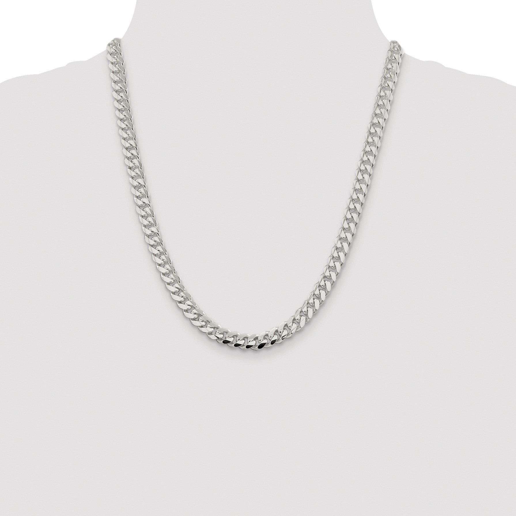Sterling Silver Rhodium-plated 7.8mm Polished Domed Curb Chain