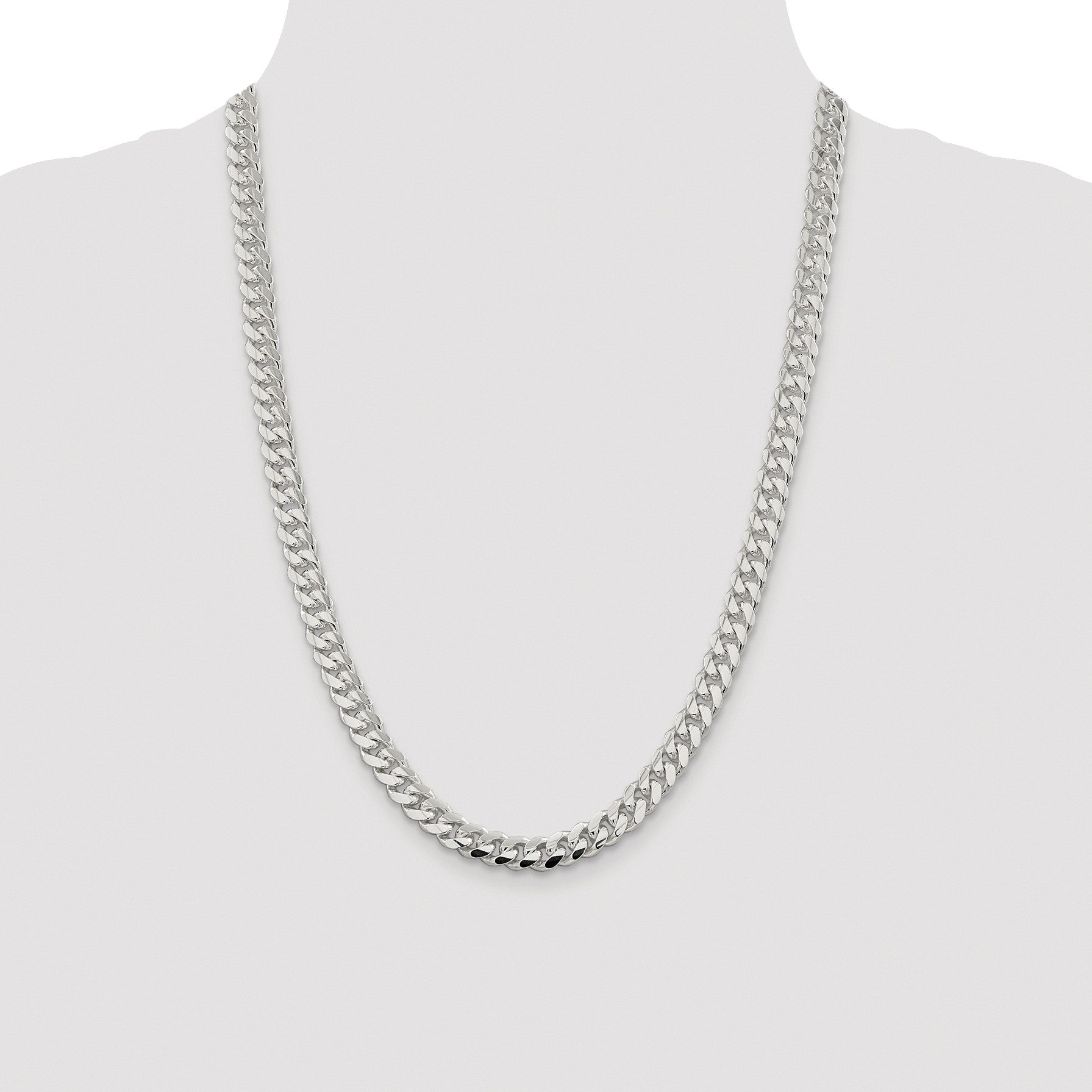 Sterling Silver Rhodium-plated 7.8mm Polished Domed Curb Chain