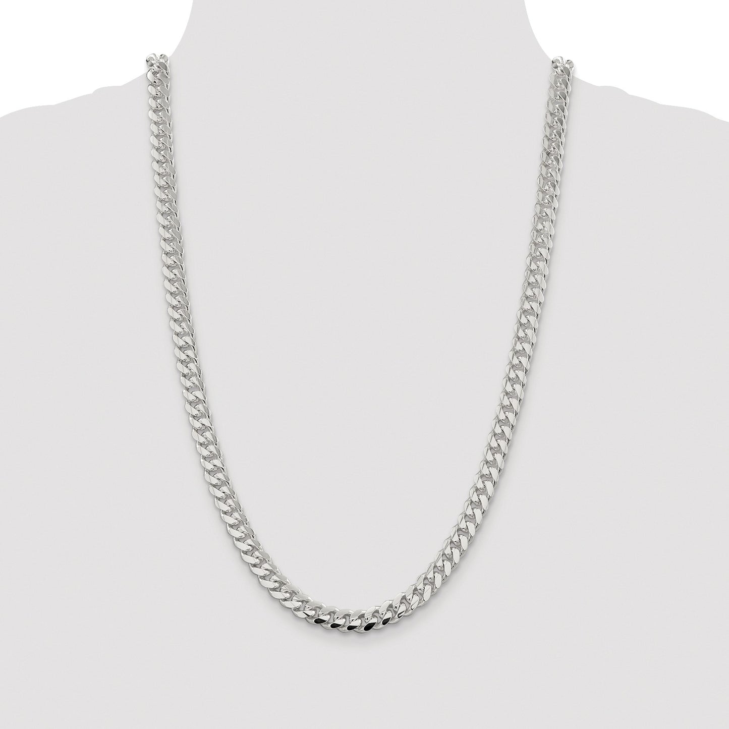 Sterling Silver Rhodium-plated 7.8mm Polished Domed Curb Chain
