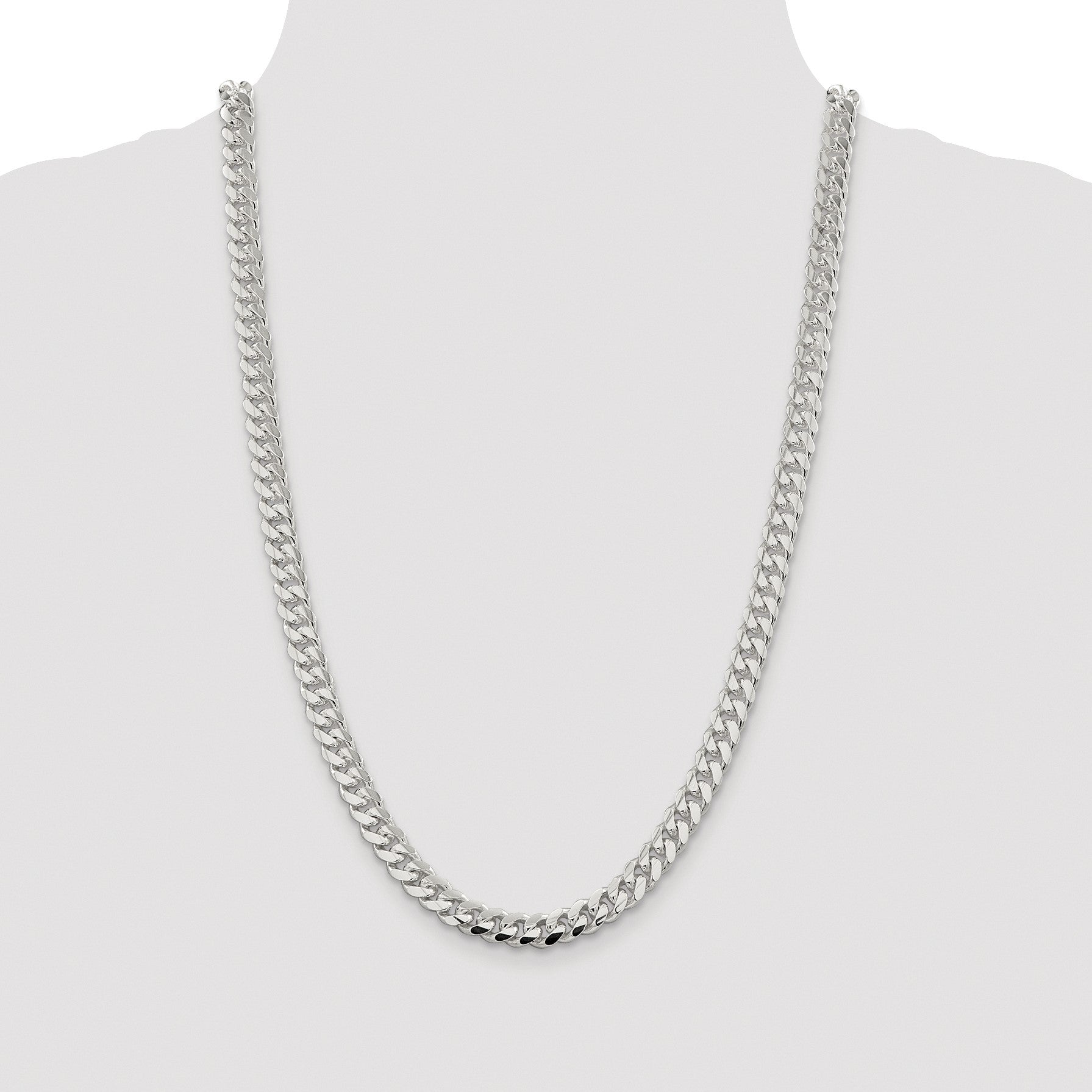 Sterling Silver Rhodium-plated 7.8mm Polished Domed Curb Chain