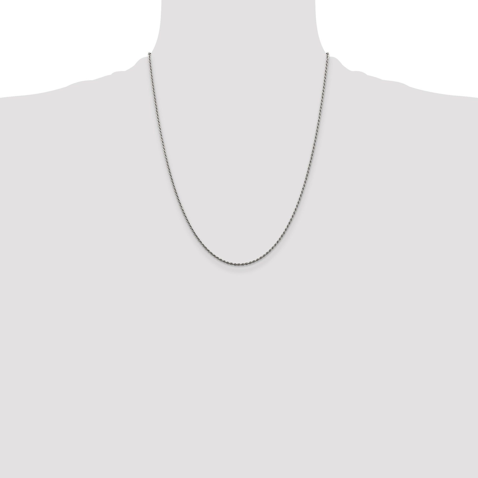 Sterling Silver Rhodium-plated 1.5mm Diamond-cut Rope Chain