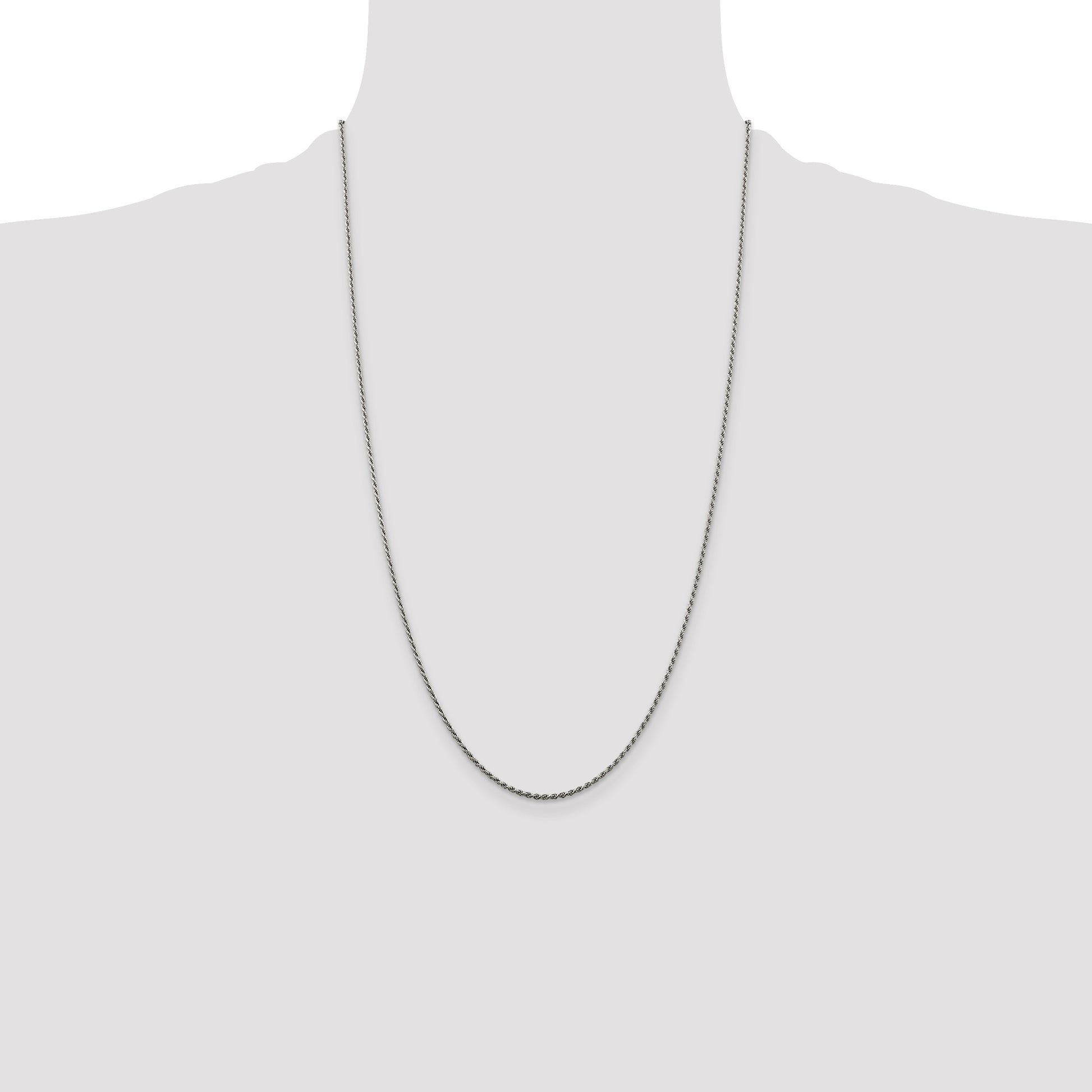 Sterling Silver Rhodium-plated 1.5mm Diamond-cut Rope Chain