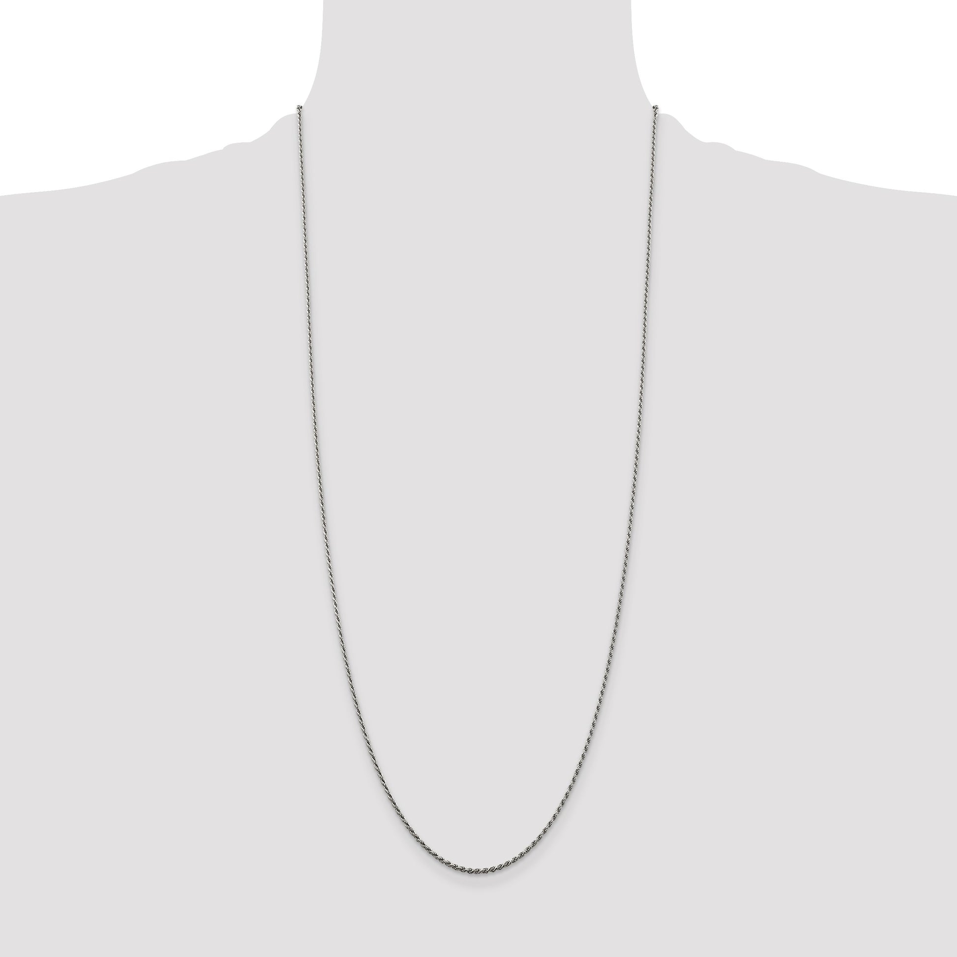 Sterling Silver Rhodium-plated 1.5mm Diamond-cut Rope Chain