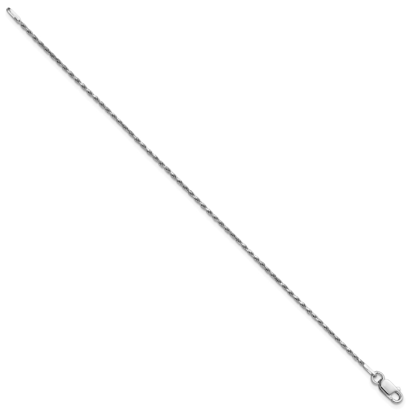 Sterling Silver Rhodium-plated 1.5mm Diamond-cut Rope Chain Anklet