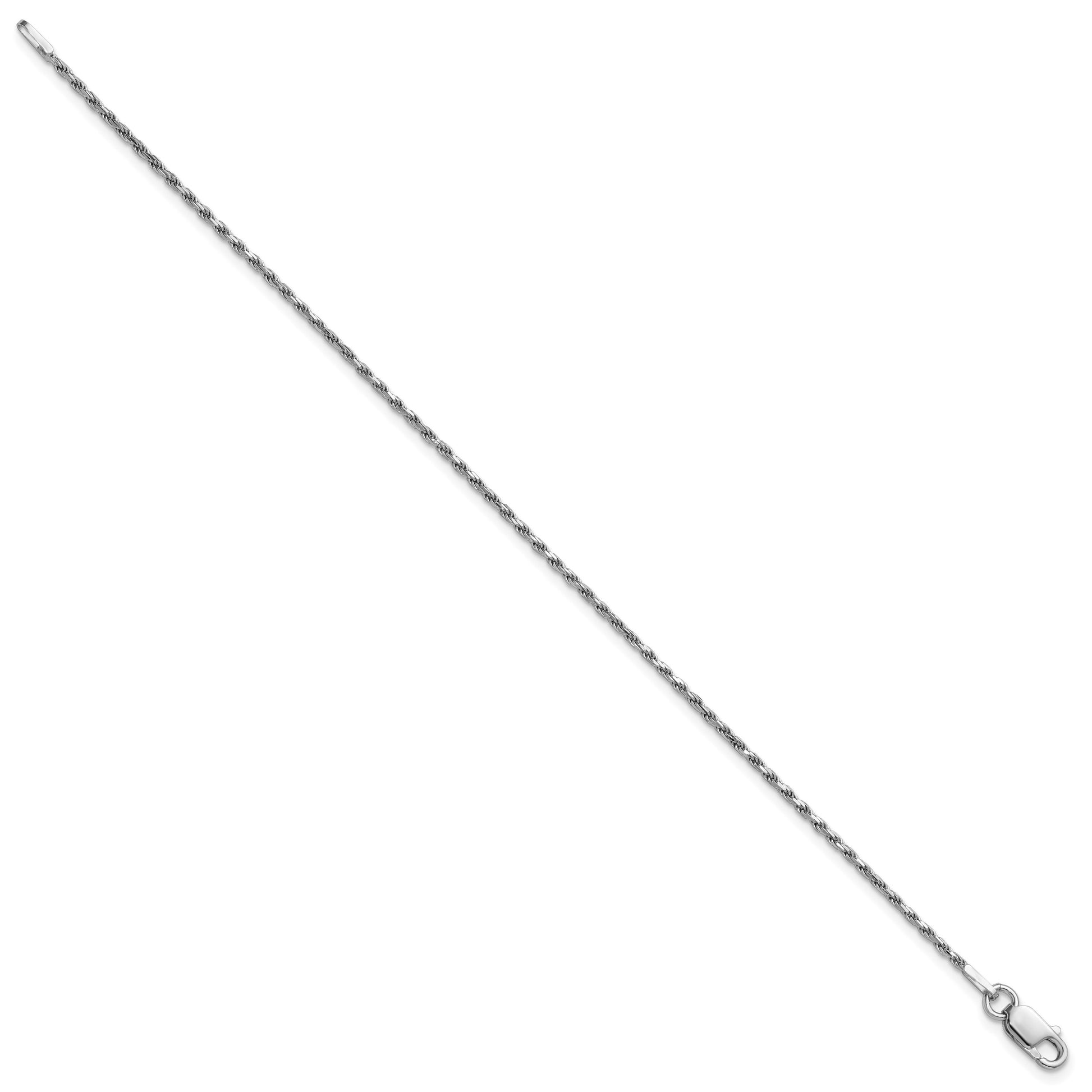 Sterling Silver Rhodium-plated 1.5mm Diamond-cut Rope Chain Anklet