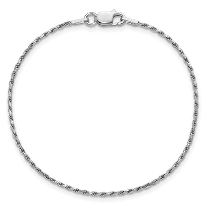 Sterling Silver Rhodium-plated 1.5mm Diamond-cut Rope Chain Anklet