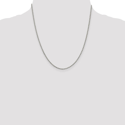 Sterling Silver Rhodium-plated 1.7mm Diamond-cut Rope Chain