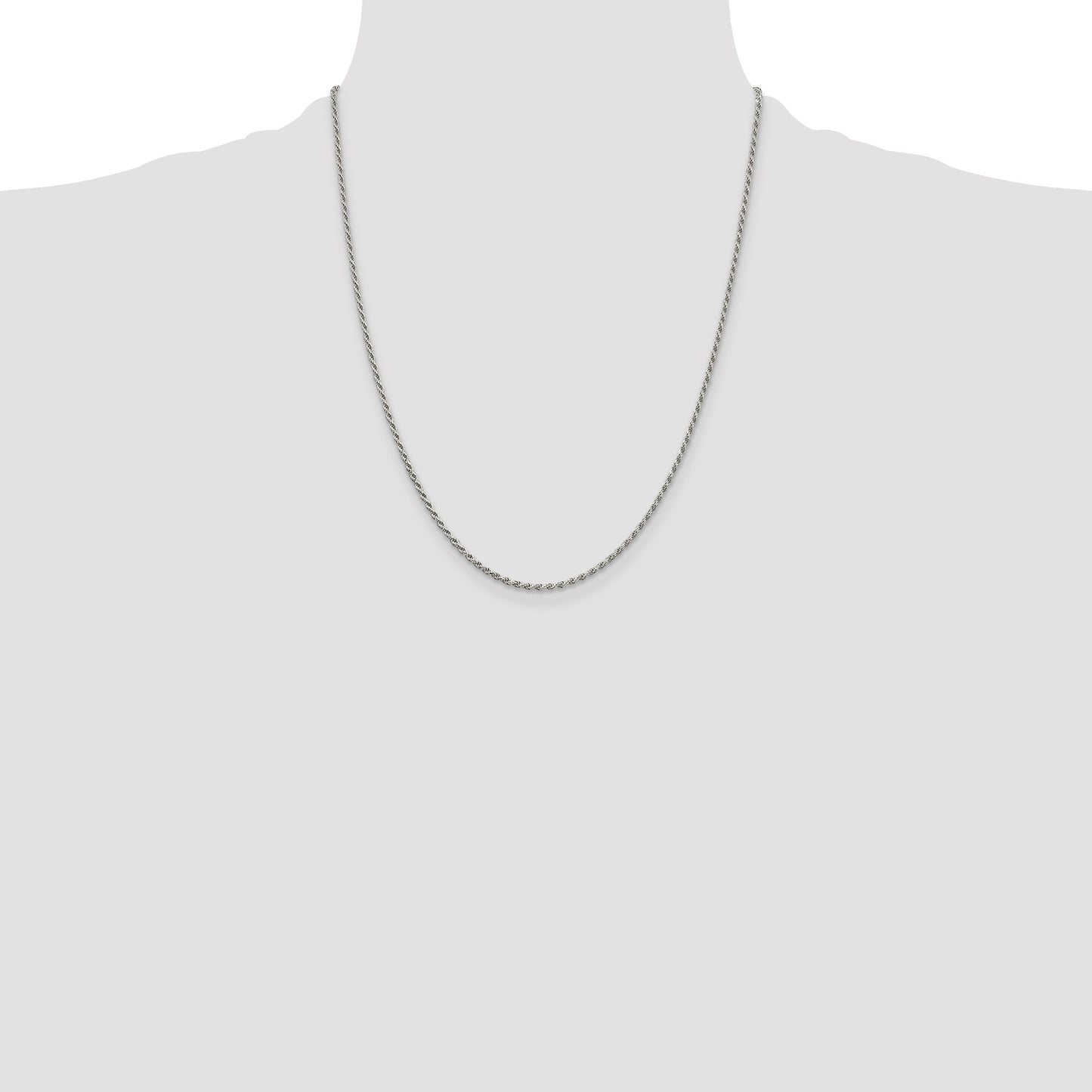 Sterling Silver Rhodium-plated 1.7mm Diamond-cut Rope Chain w/4in ext.