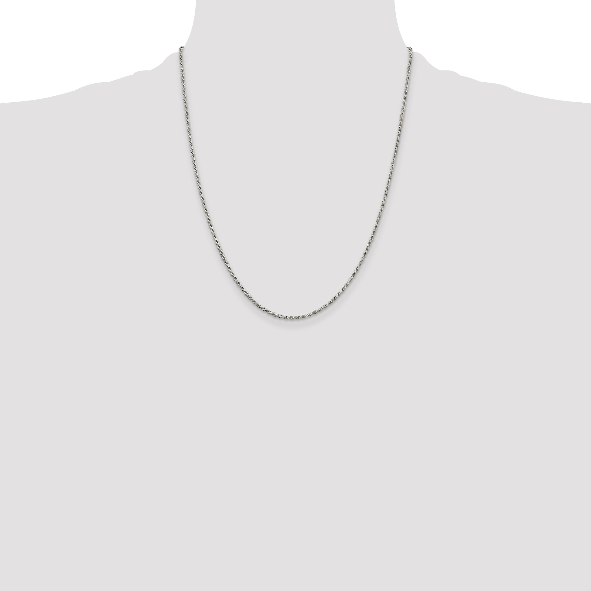 Sterling Silver Rhodium-plated 1.7mm Diamond-cut Rope Chain w/4in ext.