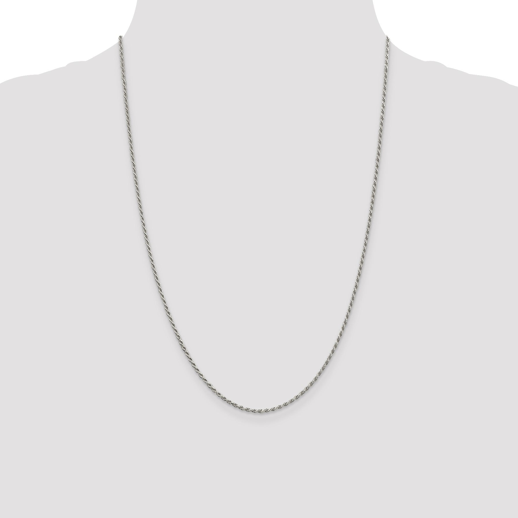 Sterling Silver Rhodium-plated 1.7mm Diamond-cut Rope Chain