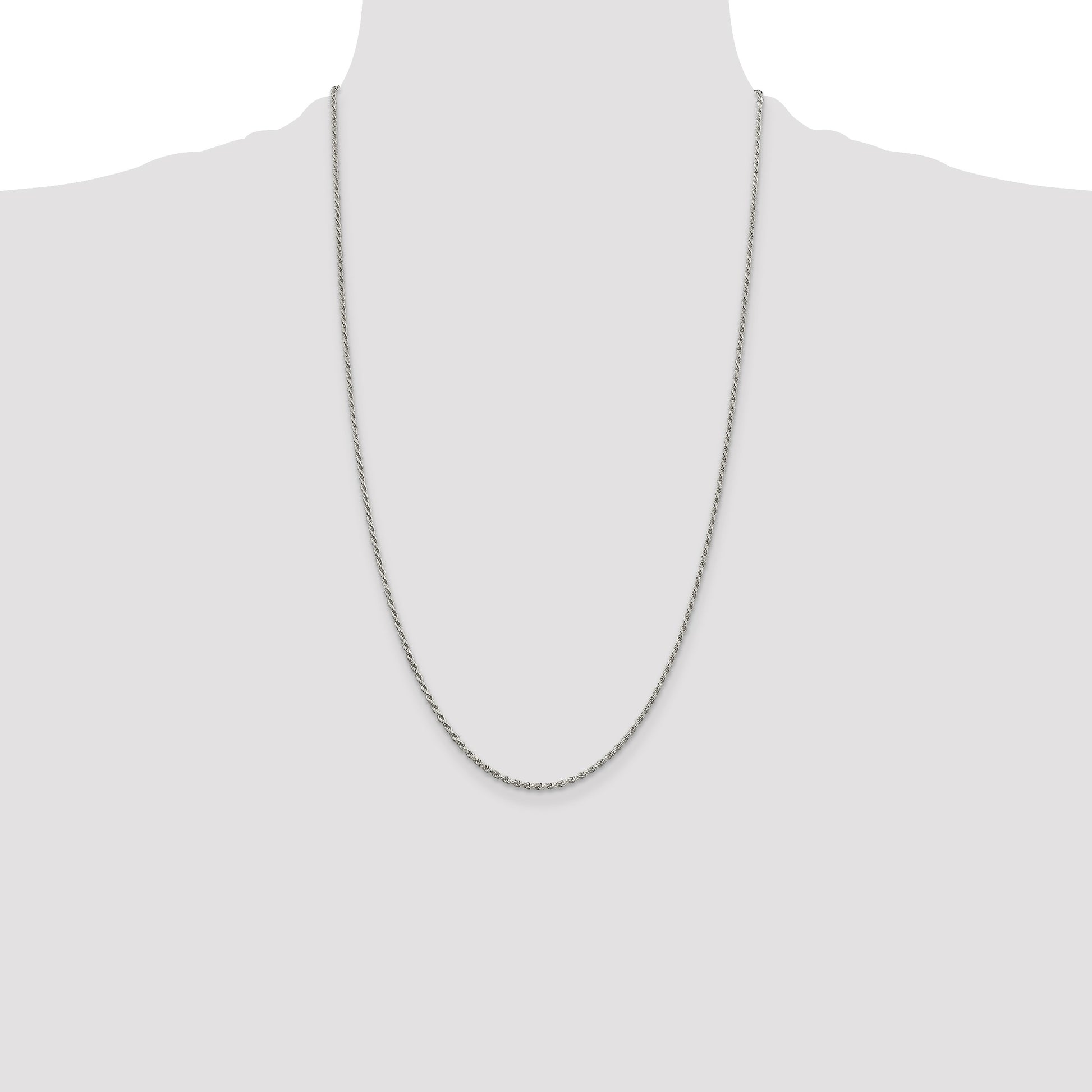 Sterling Silver Rhodium-plated 1.7mm Diamond-cut Rope Chain