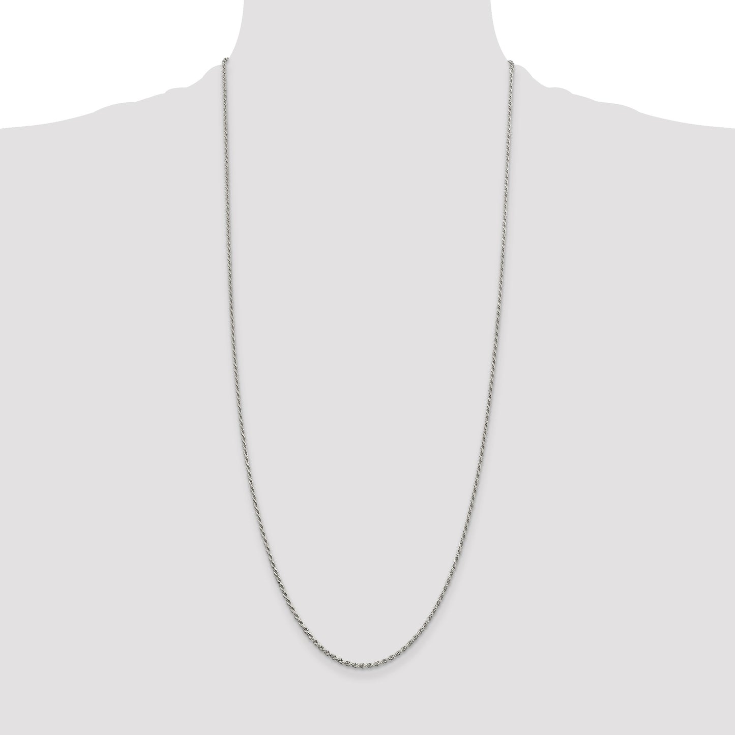 Sterling Silver Rhodium-plated 1.7mm Diamond-cut Rope Chain