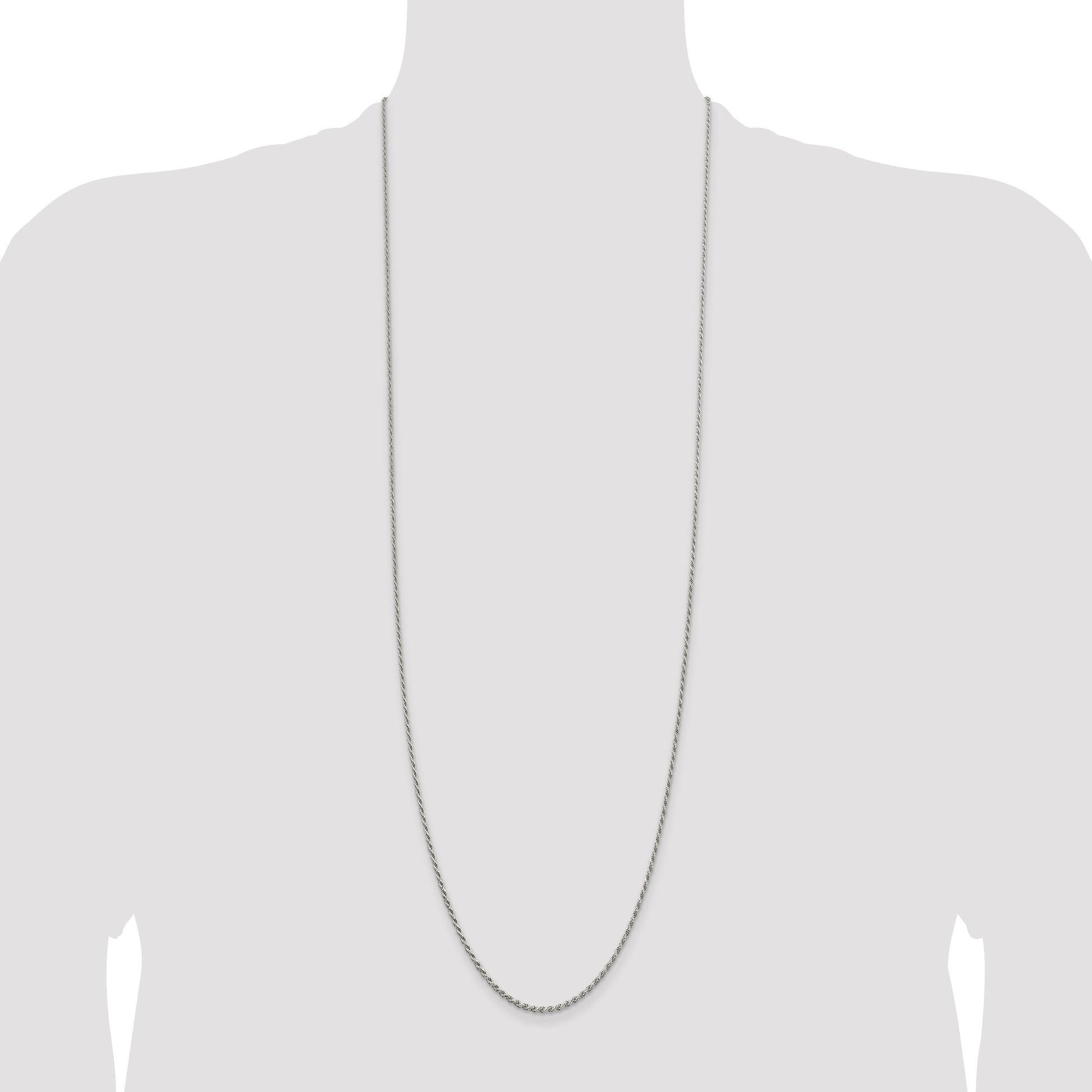 Sterling Silver Rhodium-plated 1.7mm Diamond-cut Rope Chain