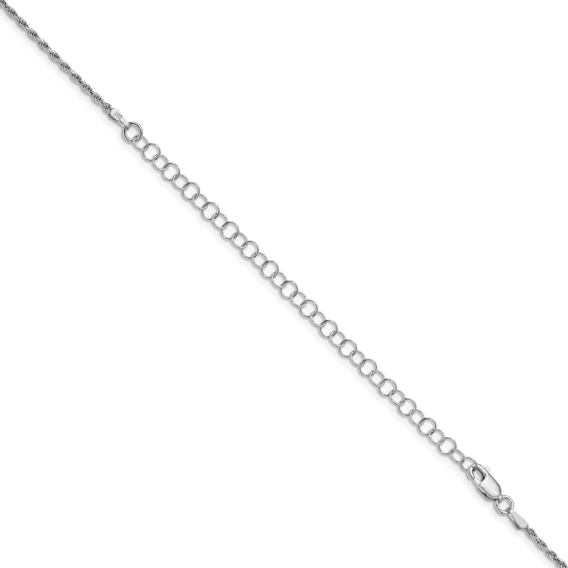 Sterling Silver Rhodium-plated 1.7mm Diamond-cut Rope Chain w/4in ext.
