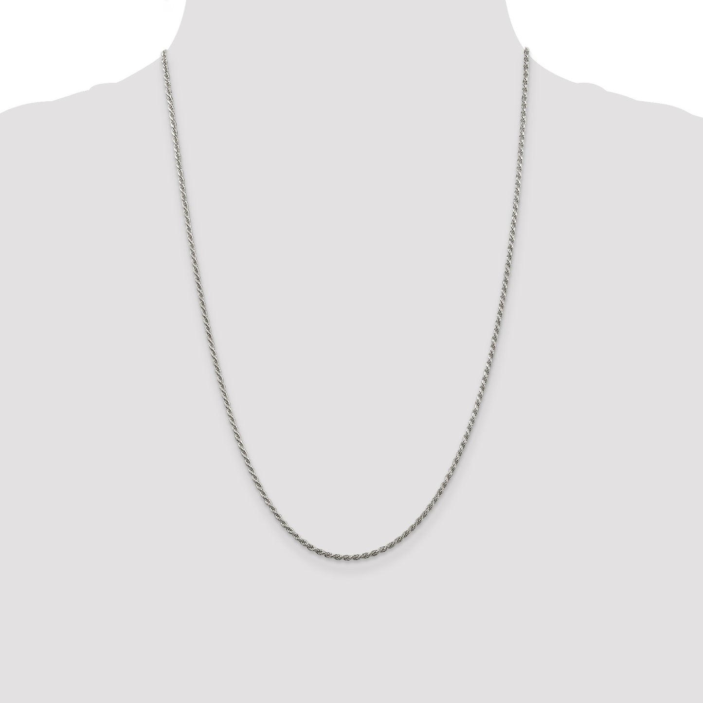 Sterling Silver Rhodium-plated 1.85mm Diamond-cut Rope Chain