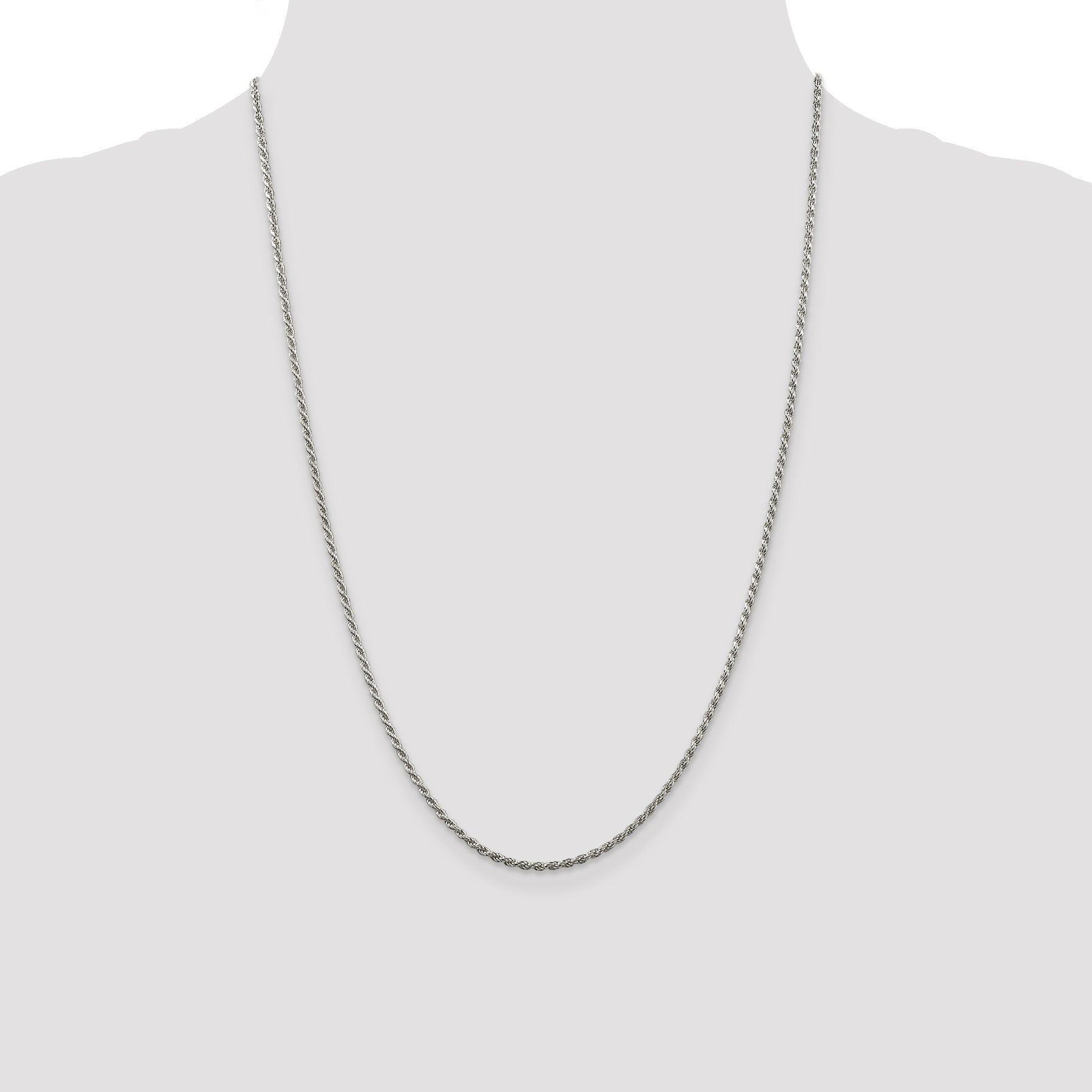 Sterling Silver Rhodium-plated 1.85mm Diamond-cut Rope Chain