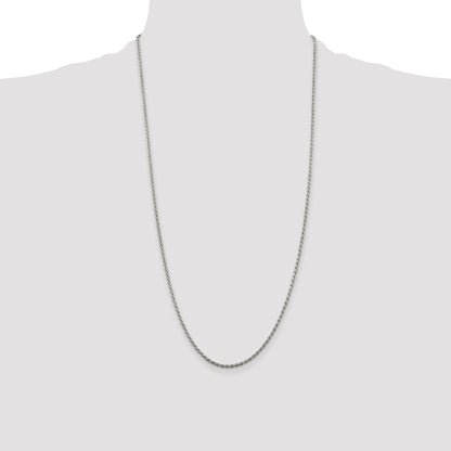 Sterling Silver Rhodium-plated 1.85mm Diamond-cut Rope Chain