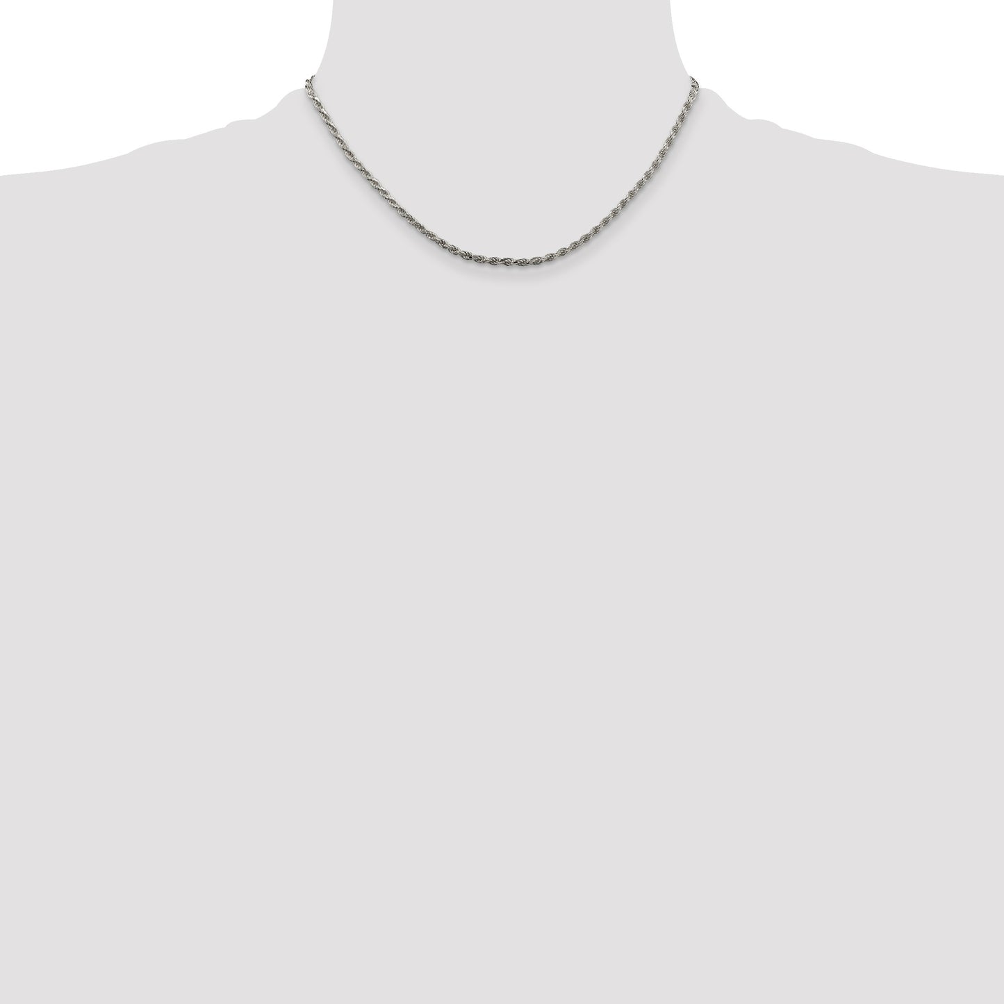 Sterling Silver Rhodium-plated 2.25mm Diamond-cut Rope Chain