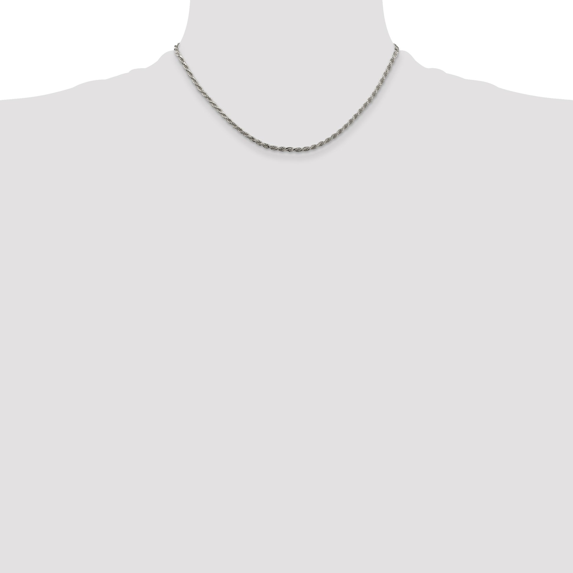 Sterling Silver Rhodium-plated 2.25mm Diamond-cut Rope Chain