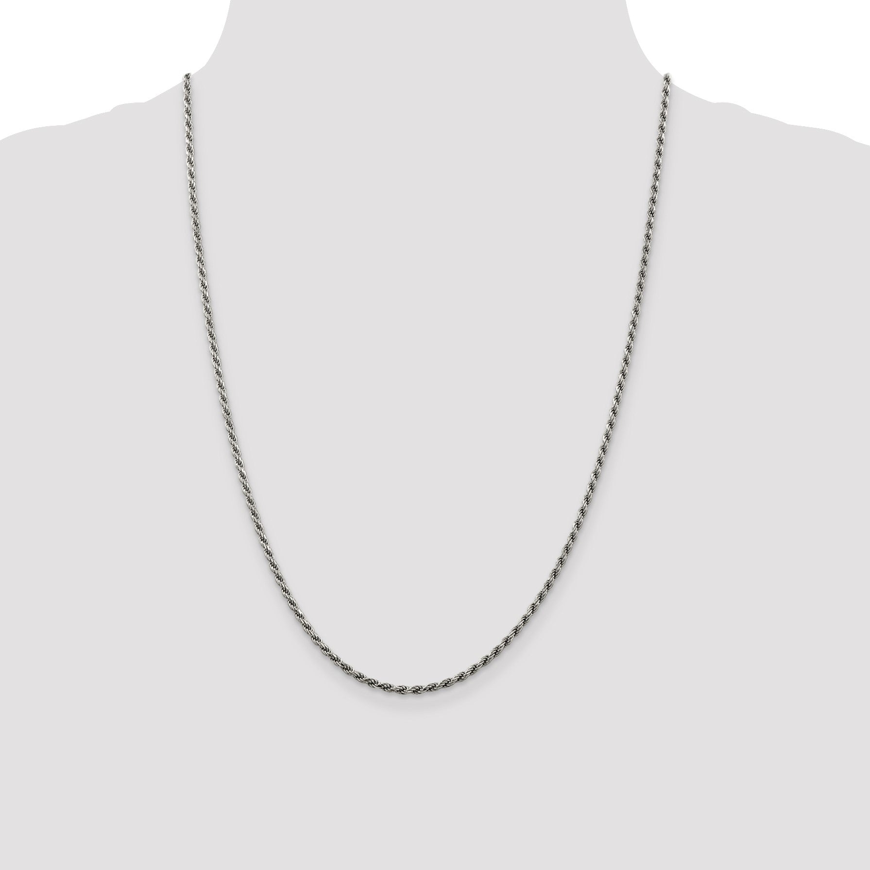 Sterling Silver Rhodium-plated 2.25mm Diamond-cut Rope Chain