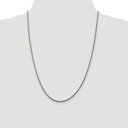 Sterling Silver Rhodium-plated 2.25mm Diamond-cut Rope Chain