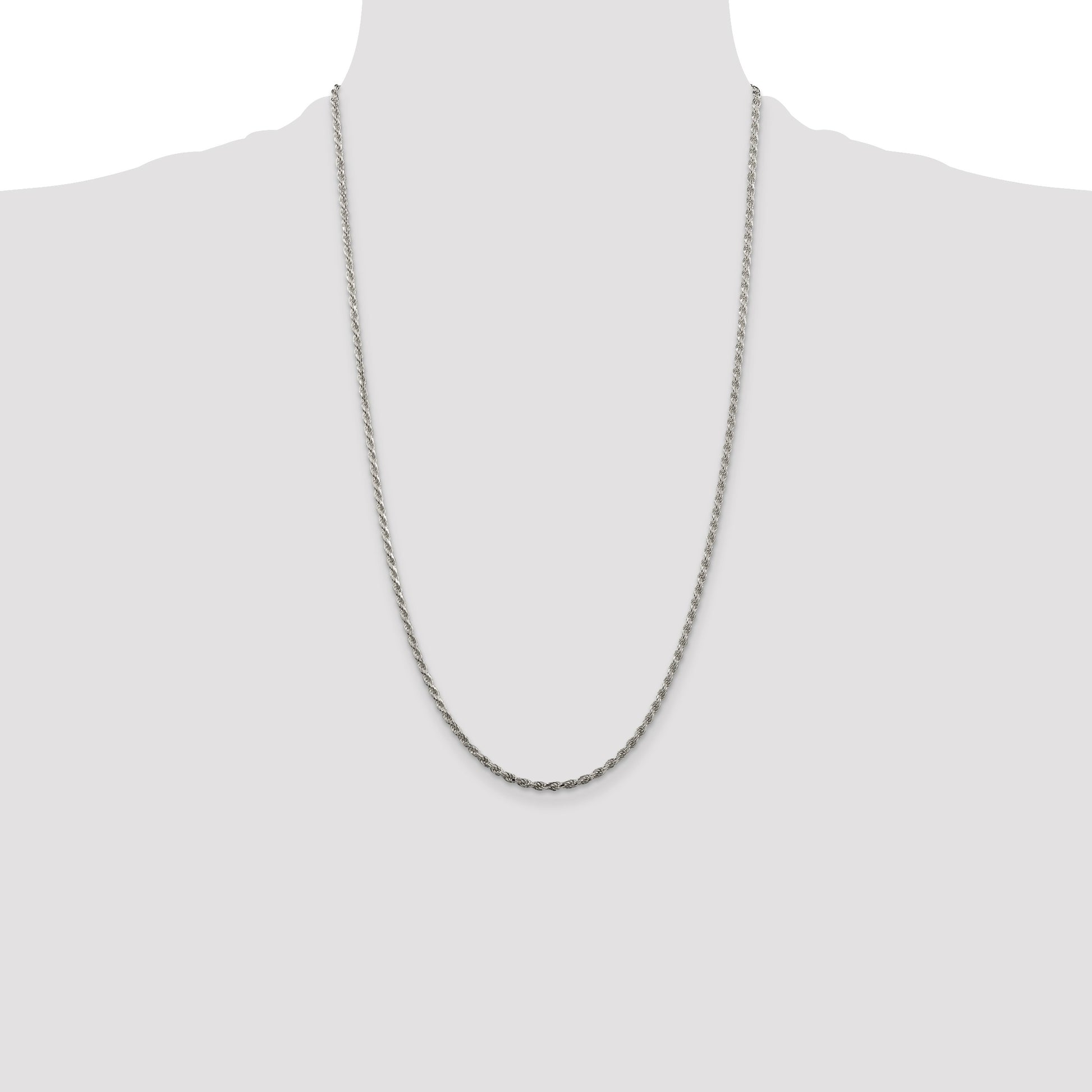 Sterling Silver Rhodium-plated 2.25mm Diamond-cut Rope Chain