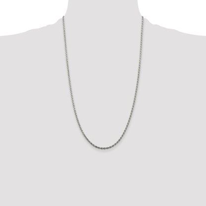 Sterling Silver Rhodium-plated 2.25mm Diamond-cut Rope Chain