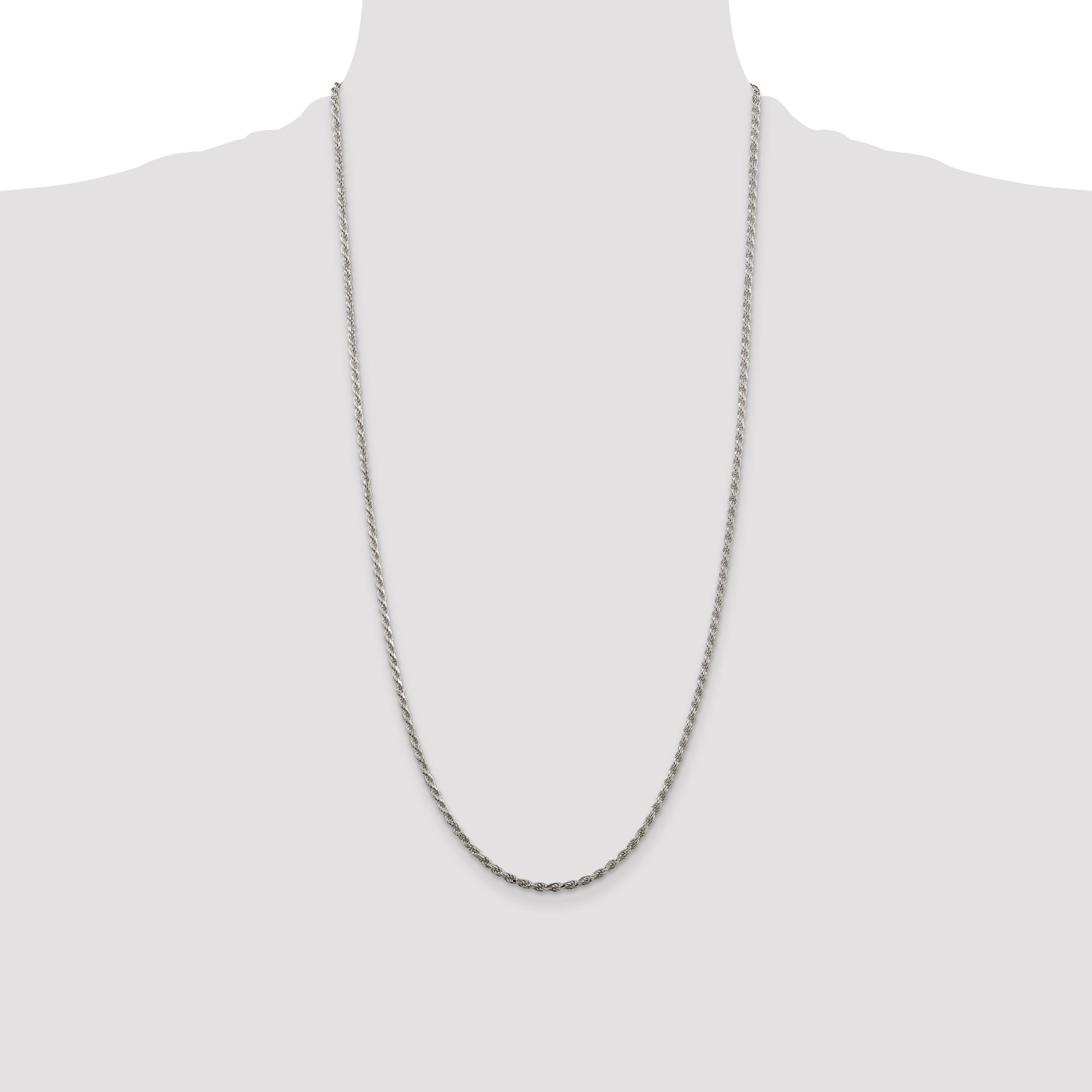 Sterling Silver Rhodium-plated 2.25mm Diamond-cut Rope Chain