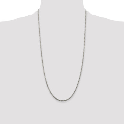 Sterling Silver Rhodium-plated 2.25mm Diamond-cut Rope Chain