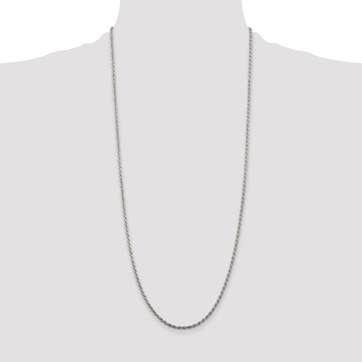 Sterling Silver Rhodium-plated 2.25mm Diamond-cut Rope Chain