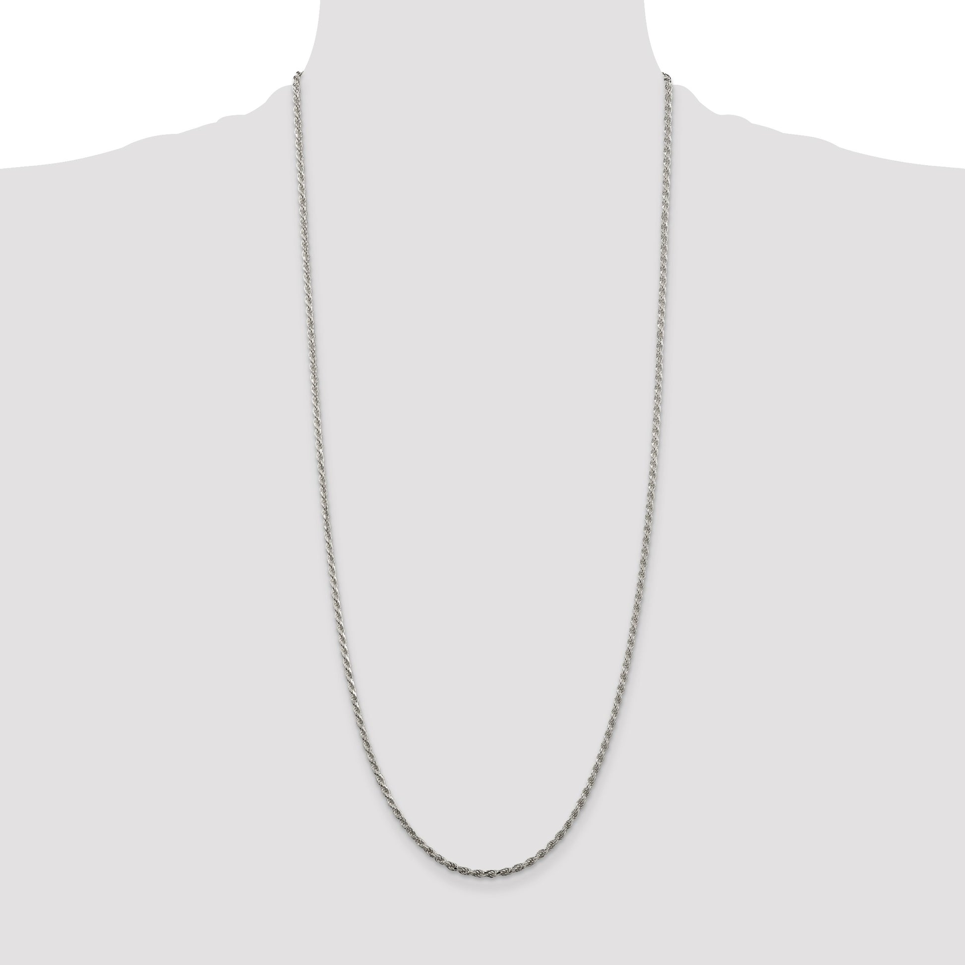 Sterling Silver Rhodium-plated 2.25mm Diamond-cut Rope Chain