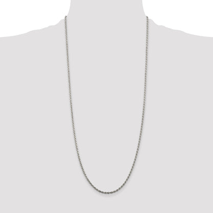 Sterling Silver Rhodium-plated 2.25mm Diamond-cut Rope Chain