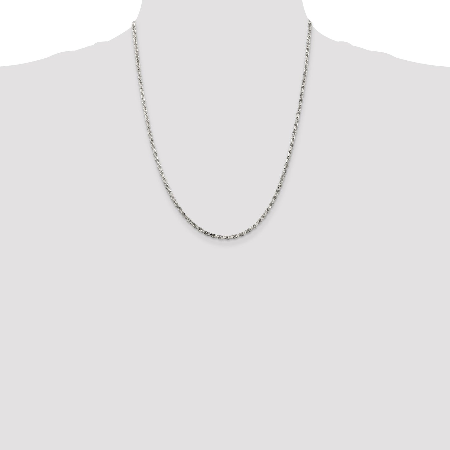 Sterling Silver 2.5mm Diamond-cut Rope Chain w/4in ext.