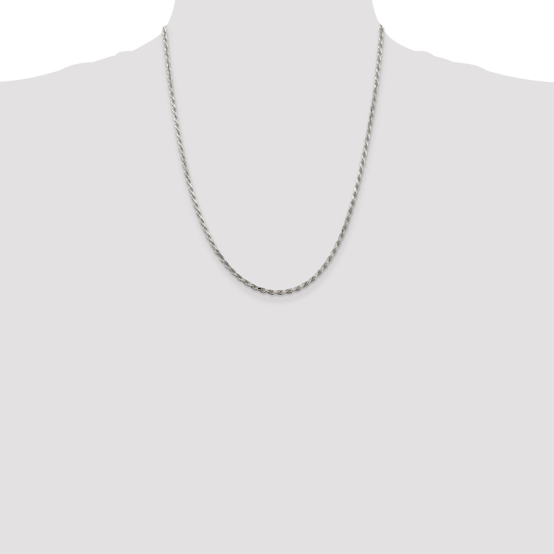 Sterling Silver 2.5mm Diamond-cut Rope Chain w/4in ext.